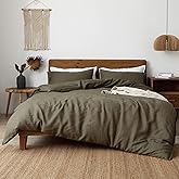 XZ XIFA Olive Green 100% Linen Queen Size Bedding Set, Cooling Duvet Cover with Natural Washed French Flax，Soft,Breathable,Textured,Fluffy Duvet Cover (1 Duvet Cover,2 Pillow Shams)