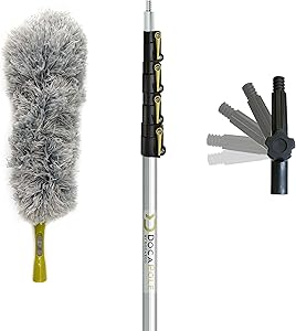 DocaPole 6-24 Foot Extension Pole + Microfiber Feather Duster // High Reach Dusting Kit for Dusting High Ceilings and Surfaces with Telescopic Pole // Telescoping Pole for Dusting