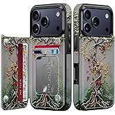 FUNMIKO for iPhone 17 Pro Max Wallet Case with Card Holder + Cash Clip, RFID-Blocking, Military-Grade Drop Protection & UV-Printed Artwork, Magnetic Closure with Kickstand - Blooming Tree of Life