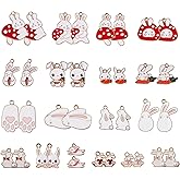 COGCHARGER 36 Pcs Easter Rabbit Charms Pendants Ename Mushroom Charms Alloy Enamel Pendants for Jewelry Necklace Bracelet Earring Making