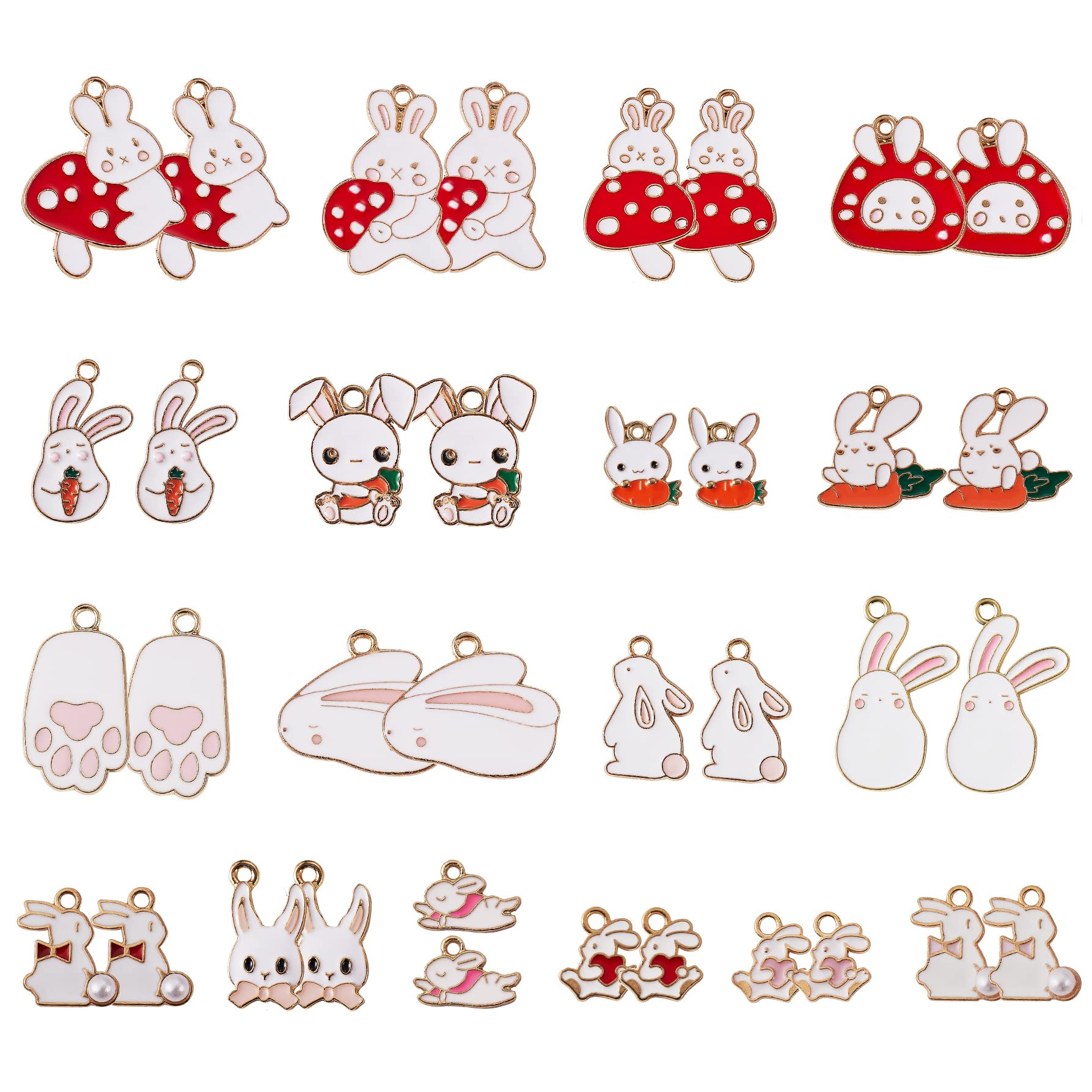 COGCHARGER 36 Pcs Mixed Color Alloy Enamel Rabbit Mushroom Charm Pendants for DIY Jewelry Making