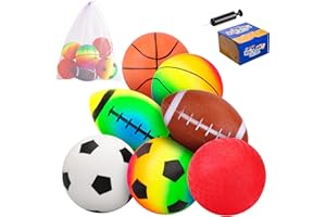 PlayZap 7-Piece Soft Ball Set for Toddlers & Kids - Includes 5” Playground Balls, Soccer, Football & Basketball - Great for Home, Yard, Pool, Classroom & Park for Boys & Girls