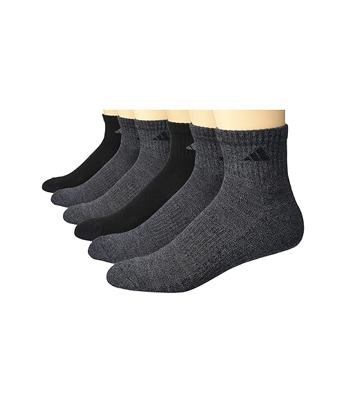 adidas Men's Socks, Athletic Cushioned Quarter 6-Pack, Ankle Fit with Arch Support, Black/Onix Grey, Large