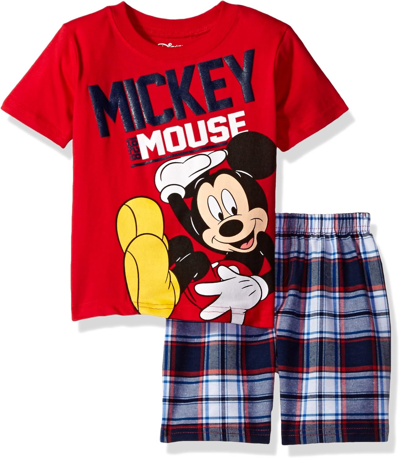 Shorts & Top Sets Disney Boys Mickey Mouse Plaid Short Set with Tee