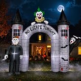 10FT Halloween Inflatable Archway Outdoor Decorations with Built-in LEDs | Haunted House Blow Up Arch with 3 Killer Characters,Easy Setup,Halloween Inflatables for Indoor Outdoor Yard Lawn Decor