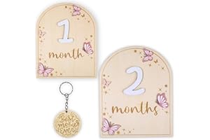 DUTHUDU Monthly Baby Milestone Signs - Baby Monthly Milestone Wooden Circles for 1-12 Month Photos & Gender Neutral Announcement Cards (Butterfly)