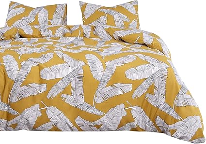 Wake In Cloud Mustard Yellow Comforter Set Banana Tree Leaves