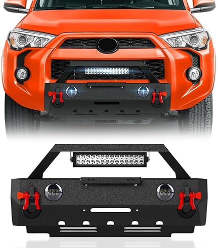 Tyger Fury Center Bumper Guard For Toyota 4Runner 2014-2024 - With Light Bar & Winch Plate, Textured Black