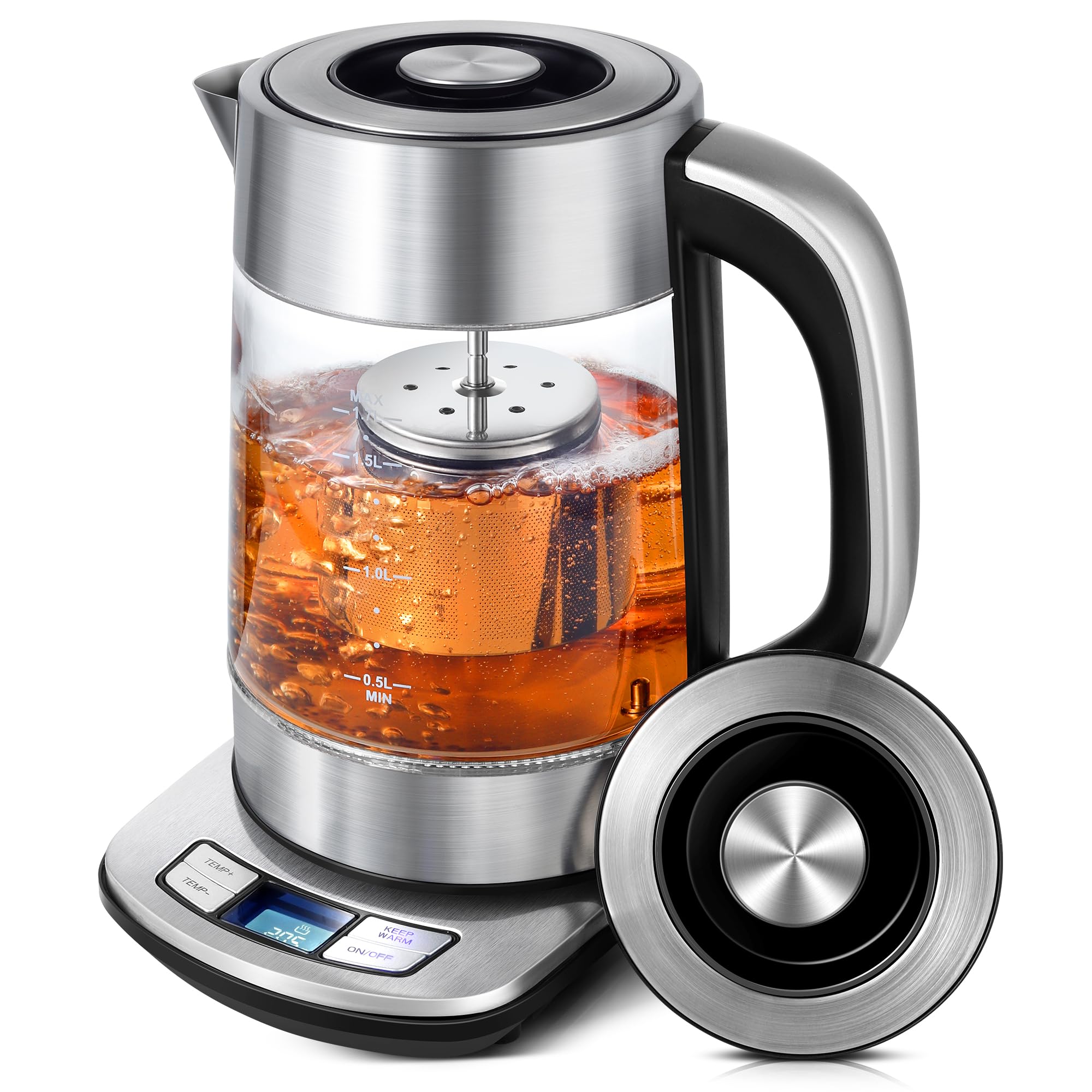 Photo 1 of KEINVE Electric Kettle Temperature Control - 1.7L Glass Tea Kettle Electric with Infuser, 60Min Keep Warm & Automatic Shut Off, 1500W Rapid Boil Water Boiler for Loose Tea, Coffee, Oatmeal