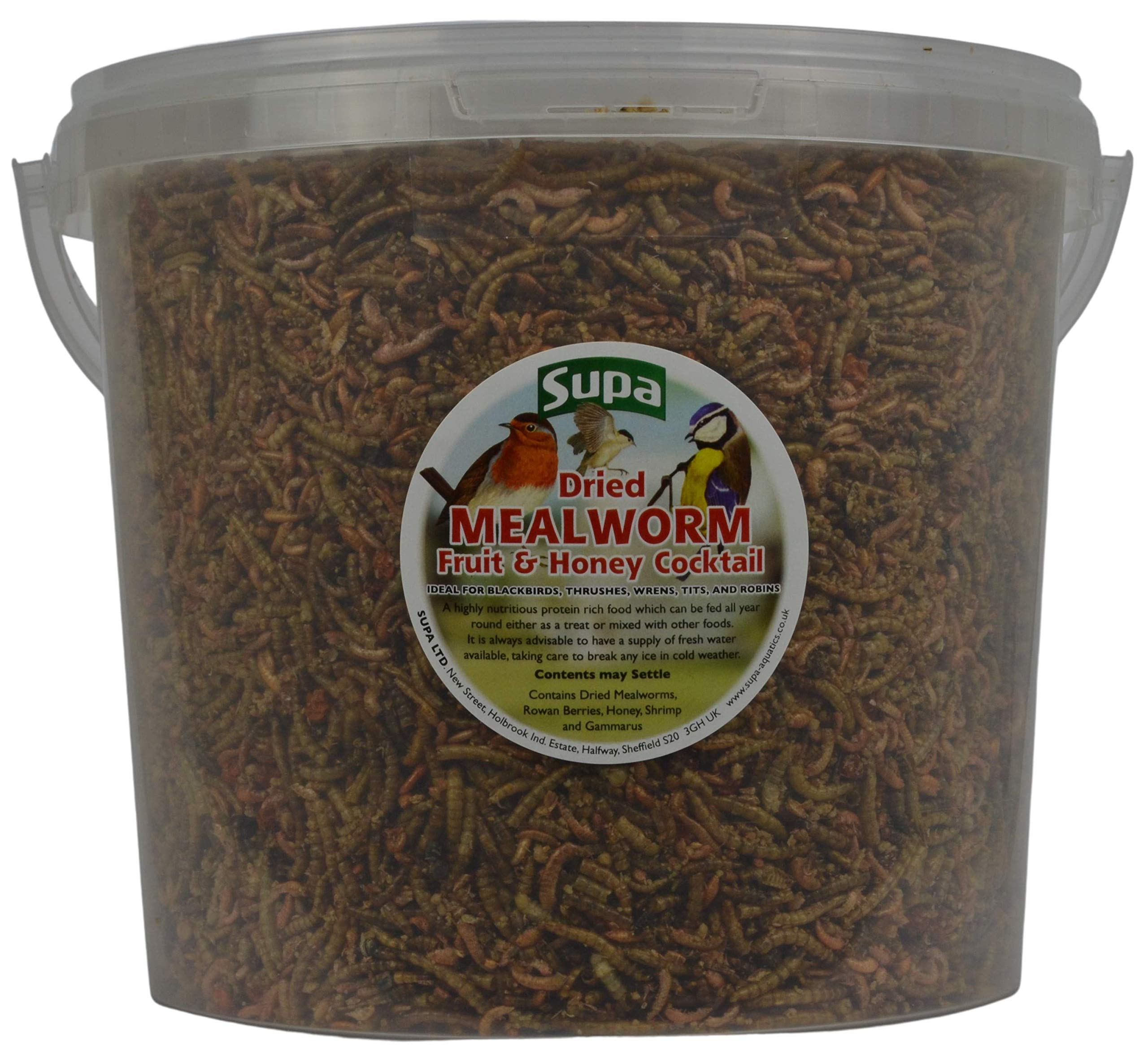 Supa Dried Mealworm, Fruit & Honey Cocktail Mix for Wild Birds, 5 Litre Bucket | High Energy Protein Rich Treat For Garden Birds | Attract More Birds To Your Garden | Quality Wild Bird Food.