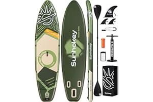 SUNHOKEY 11'×34'' Extra Wide Inflatable Paddle Board with Seam Welded Technology, Stand Up Paddle Board, 420lb Capacity for Adults, Sup Board for All-Level with 2-Blade Paddle/Dual-Action Pump/Leash