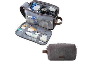 BAGSMART Toiletry Bag for Men, Canvas Travel Toiletry Organizer Dopp Kit Water-resistant Shaving Bag for Toiletries Accessories,Grey-Medium