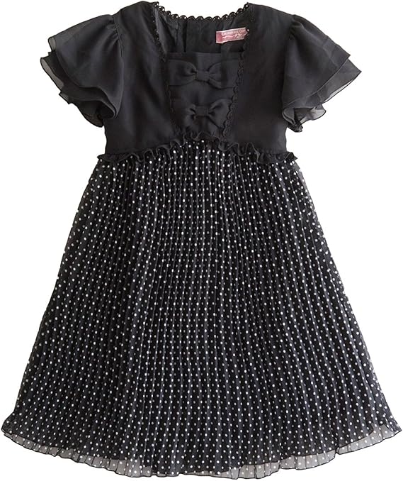 Amazon キャサリンコテージ 女の子 発表会 法事 結婚式 シフォンプリーツ ダブルリボンワンピース M0019 130cm ブラックドット Blk3 Tak フォーマル 通販