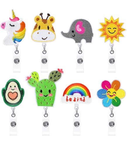 8 Pc Cute Badge Reel Set - Retractable ID Holder With Alligator Clip For Nurses, Teachers, Office - View #6