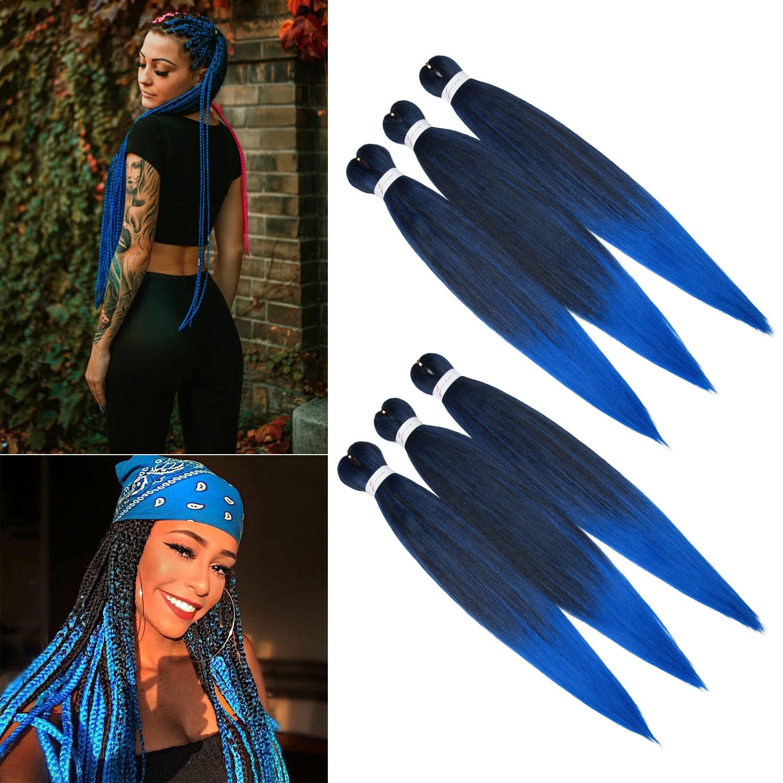 Ombre Braiding Hair Extensions 6 Pcs Easy Braiding Pre Stretched Hair Extension 26inch Synthetic Crochet Box Twist Braid Black&Blue โ image 1