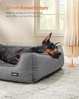 Feandrea XXL Linen Look Dog Bed with Raised Edges 120 x 90 cm Grey view 3