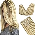 GOO GOO Clip in Hair Extensions Real Human Hair, Remy Human Hair Extensions Clip ins for Women, Natural Human Hair, 20inch 150g 7Pcs, 16/22 Light Blonde Highlighted Golden Blonde