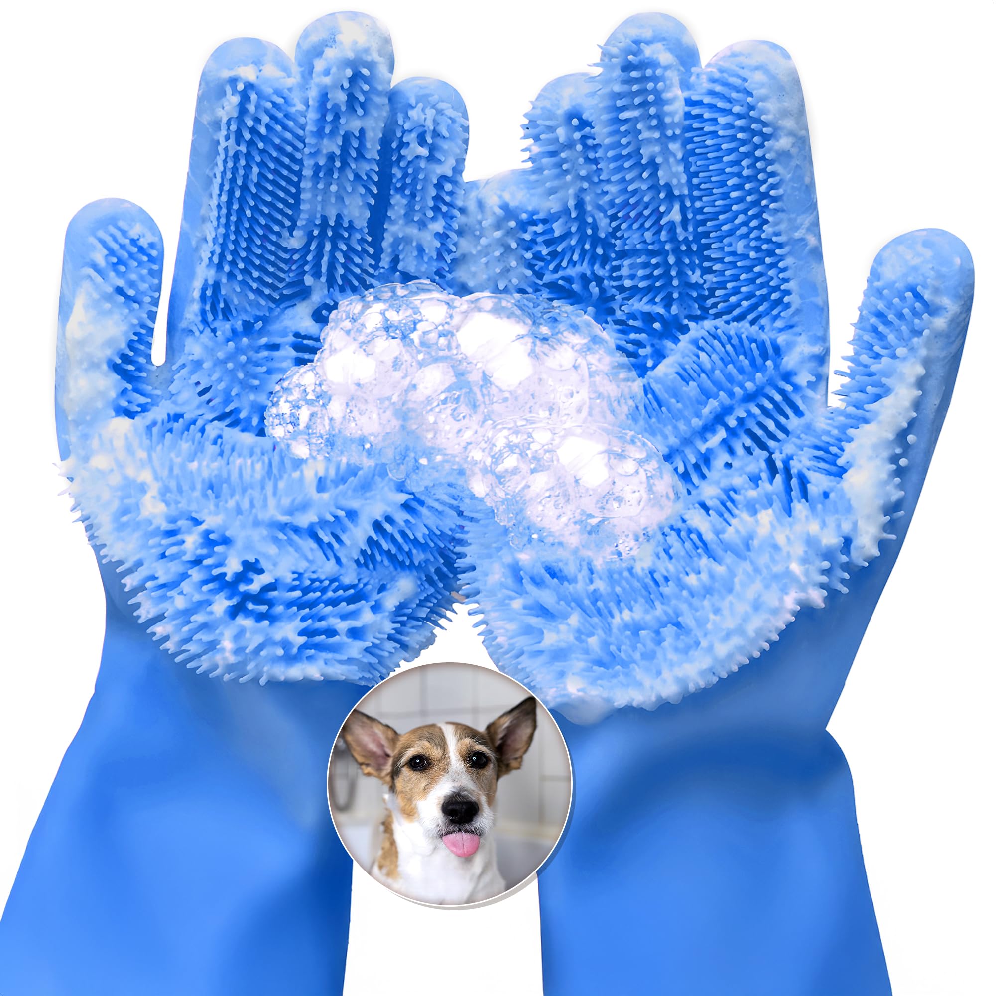 Photo 1 of ALPENKOK Dog Washing Gloves for Bathing - 12.8" Dog Bath Gloves Scrubber - 2-in-1 Tool Clean and Massage, Soft Bristles (10 mm)