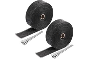 ZOENHOU 2 Rolls 2 Inch x 50 Feet Exhaust Heat Header Wrap, Fiberglass Pipe Wrap with 20 Stainless Ties, Black Exhaust Heat Sh