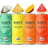 Wavii Coconut Water with Sea Moss, Tropical Variety Pack, 12 x 11 fl oz | Ocean-Derived Trace Minerals, No Sugar Added, 4 Flavors, Made with Organic Coconut Water, Non-GMO, Gluten-Free, BPA-Free