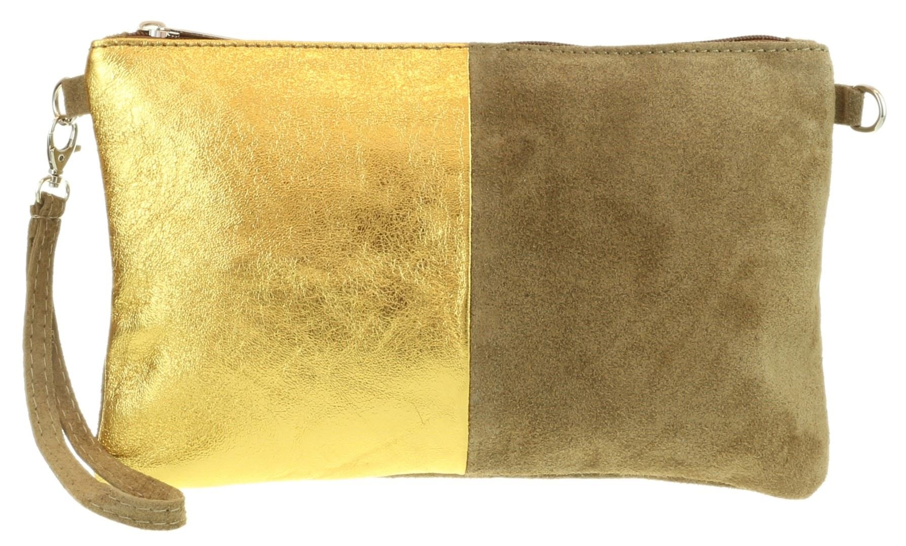 Girly Handbags Two Tone Metallic Clutch Bag - Khaki Old Gold