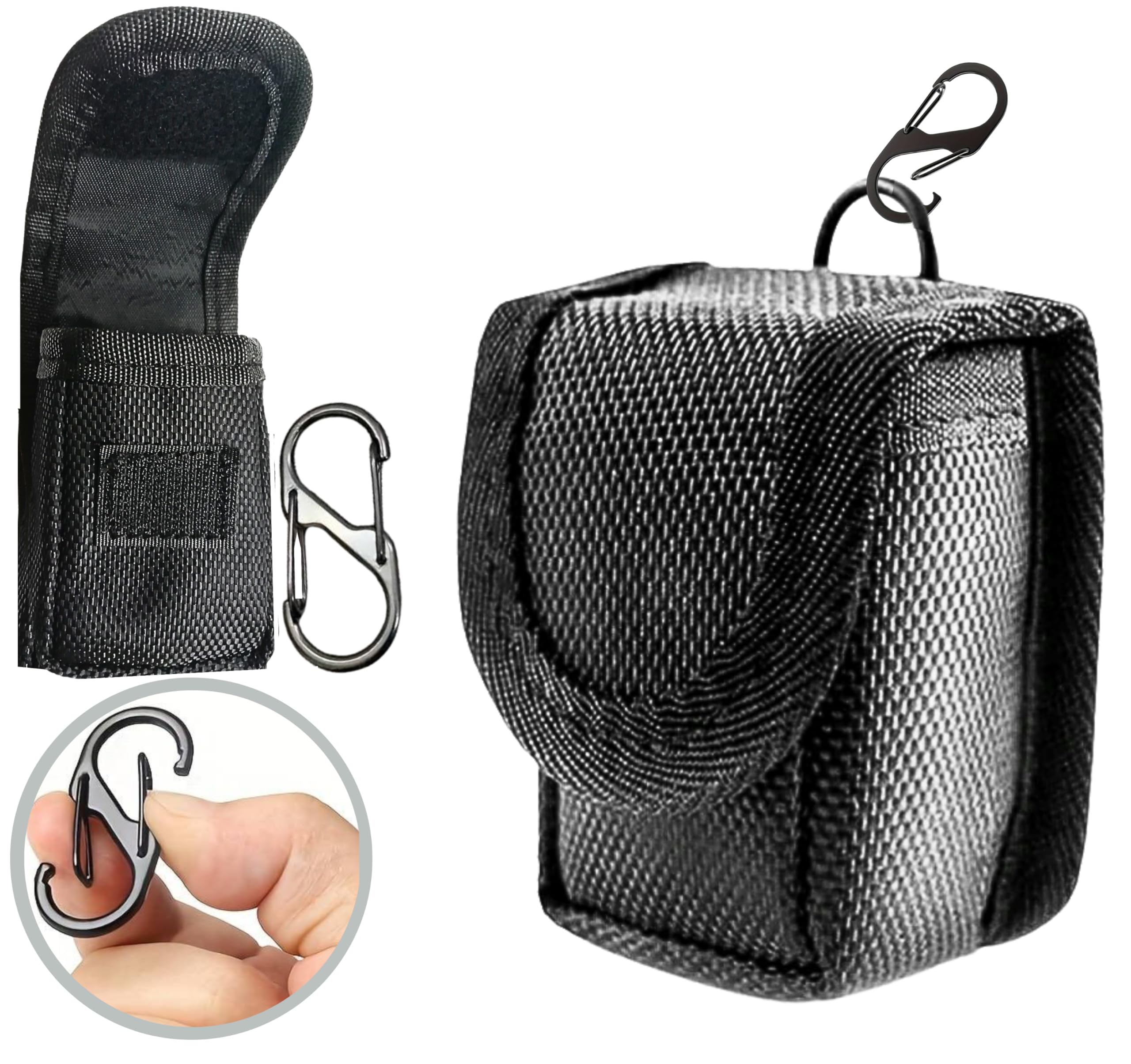 TradeProvider® Belt Bag with Hook Carabiner for Storing Pulse Oximeter Cob Mini Flashlight Storage Golf Ball USB Stick (Black Bag & Hook)
