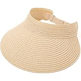 Chicingyou Sun Visor Hat for Women Wide Brim Straw Visors Beach Hat Ponytail UV UPF Packable Foldable Travel