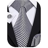 Barry.Wang Classic Mens Ties Silk Necktie Pocket Square Cufflinks Set Woven Designer Wedding Business