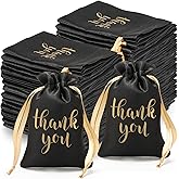Roowest 100 Pcs Thank You Satin Gift Bags Drawstring Jewelry Candy Pouches for Wedding Bridal Shower Baby Shower Favor Drawstring Bag for Birthday Holiday Party(4 x 6 Inch,Black)