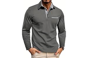 Men’s Long Sleeve Pullover with Plaid Contrast Collar, Versatile Casual Slim Fit Top for Everyday Style, Grey
