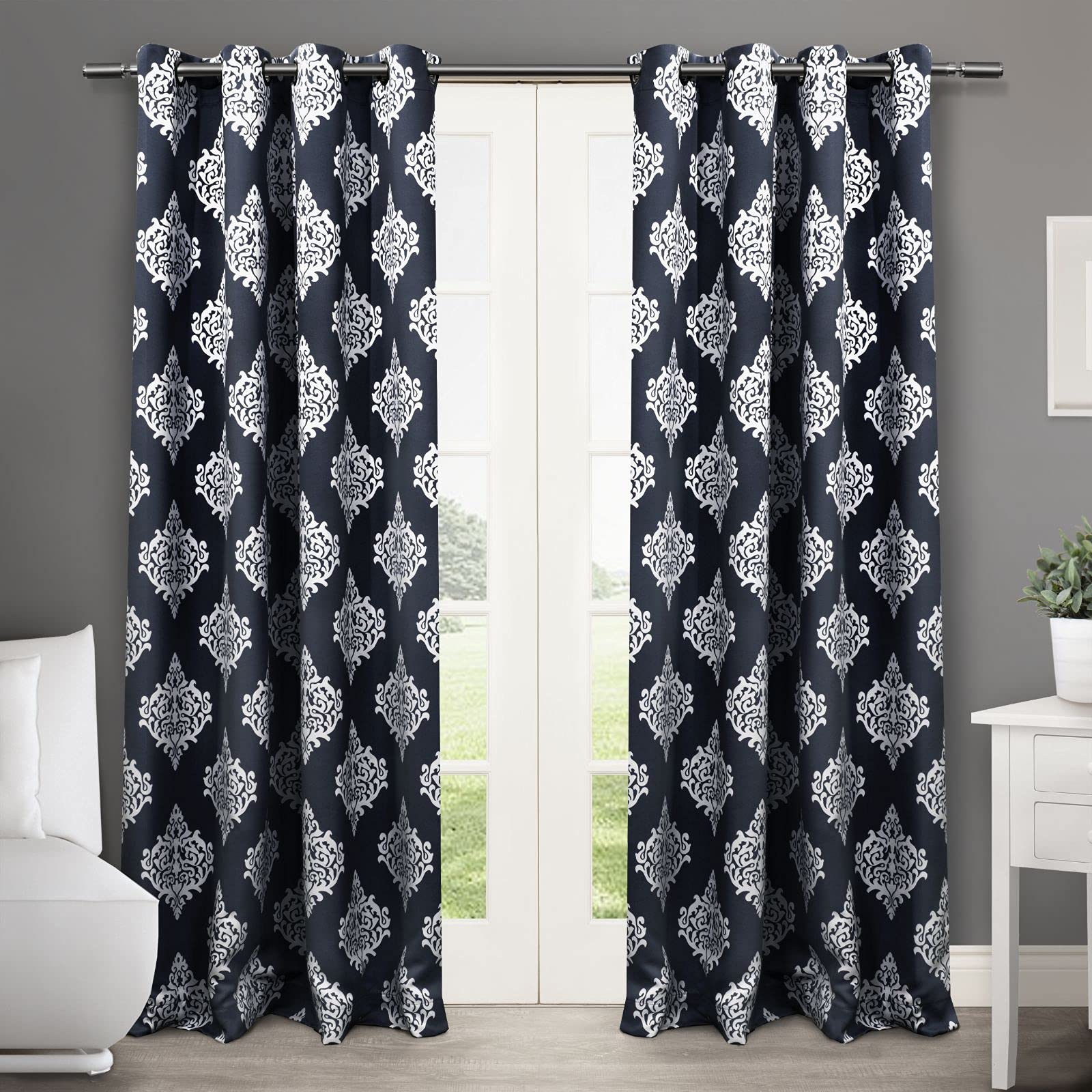 Exclusive Home Curtains Medallion Woven Blackout Grommet Top Panel Pair, Peacoat Blue, 52x84, 2 Piece — image 1