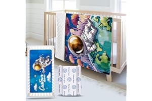 Personalized Baby Crib Bedding Set - Mysterious Space Theme Nursery Bedding Sets 3 Piece with Custom Name Blanket, Fitted Cri