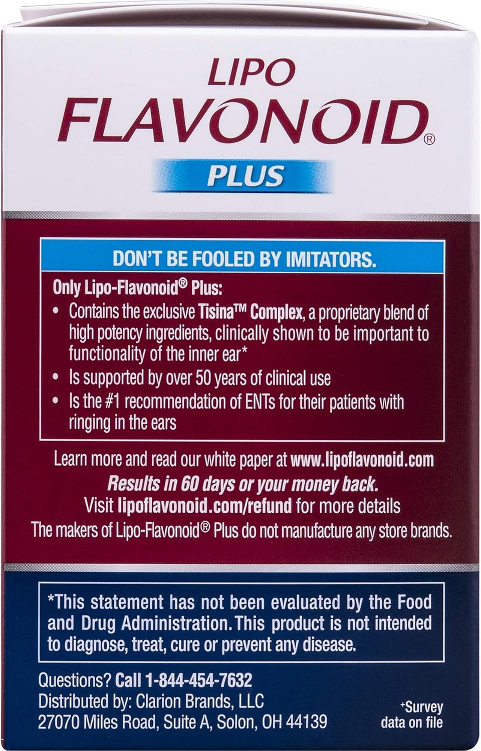 Lipo-Flavonoid Plus Ear Health Supplement | 100 Caplets | #1 ENT Doctor Recommended for Ear Ringing | Most Effective Over the Counter Tinnitus Treatment: Health & Personal Care