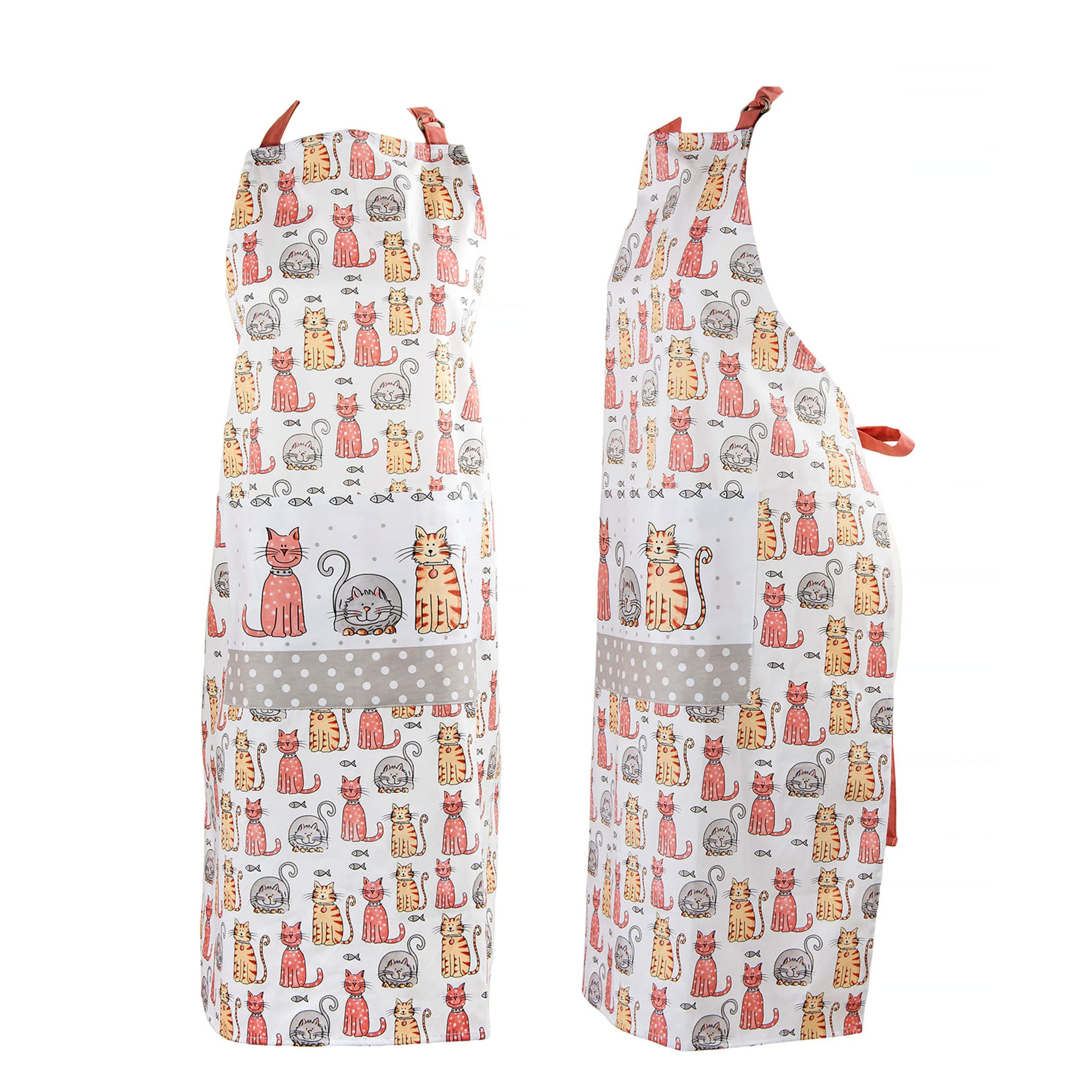 SPOTTED DOG GIFT COMPANY Cat Apron for Women, Kitchen Cooking Apron with Pocket, 100% Cotton Adjustable, Cute Cats Themed Gifts for Cat Lovers
