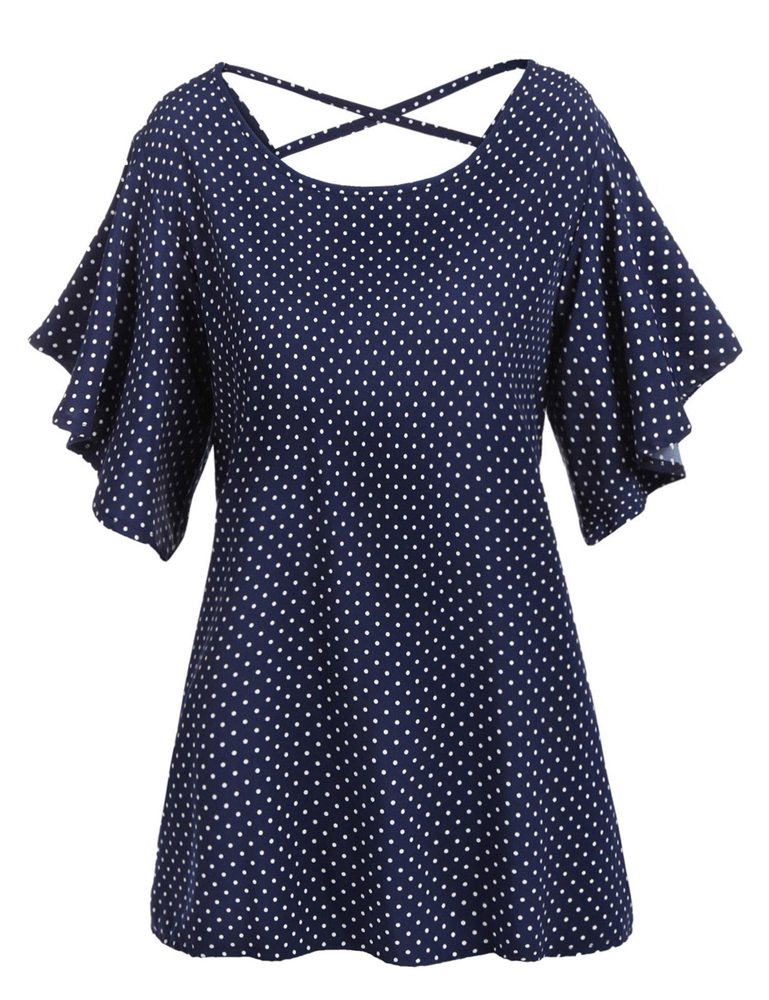 Zeagoo Women Vintage Retro Polka Dot Print Blouse Cocktail Party Casual Top Tee Navy Blue/M
