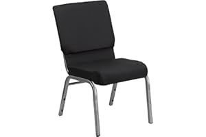 Flash Furniture HERCULES Series 18.5''W Stacking Church Chair in Black Patterned Fabric - Silver Vein Frame, 25"D x 19.25"W x 33.25"H