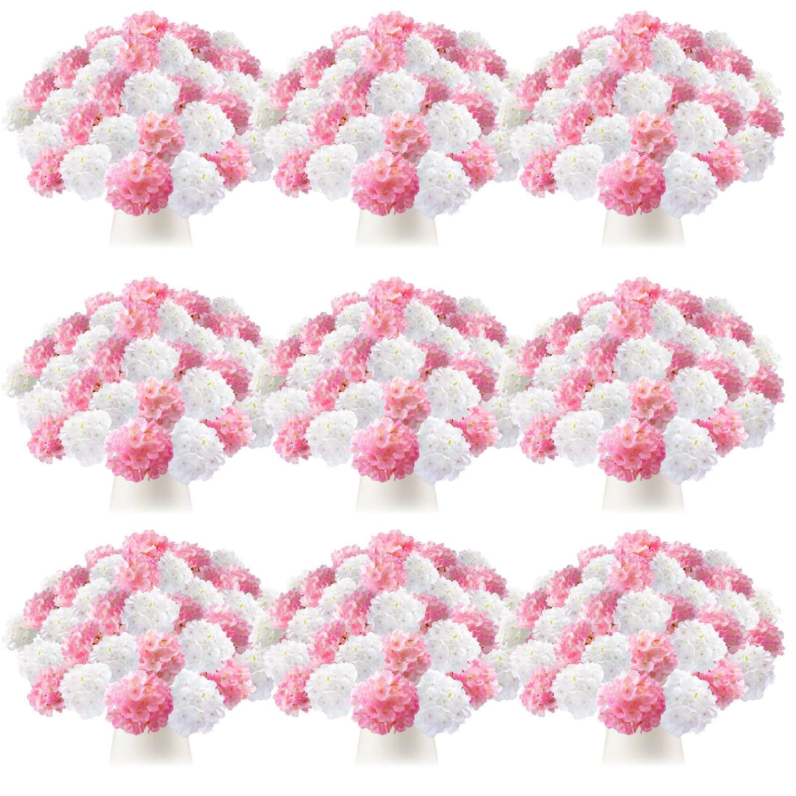 Photo 1 of Tigeen 100 Pcs Hydrangea Artificial Flowers Bulk 7.48 Inch Artificial Hydrangeas with Removable Stems Faux Flowers Wedding Decor for Home Garden Party Decoration DIY Project (Pink, White)
