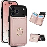 LOHASIC for iPhone 17 Pro Max Case Wallet with Card Holder, 360° Rotation Ring, RFID Blocking, 5 Card Slots, PU Leather 6.9" Cover for Apple 17 Pro Max Men Women, Rose Gold