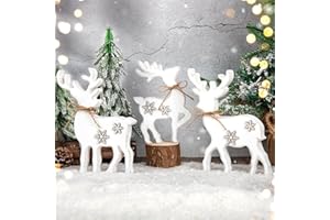 COCHIE 3Pcs Cute Christmas Tiered Tray Decor Indoor, Wooden Farmhouse Reindeer Christmas Tabletop Decorations Xmas Centerpiece, Rustic Reindeer Sign Standing Elk Decor for Home Shelf (White)