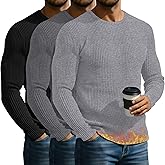 Evervibe 3 Pack Men's Big and Tall Thermal Shirts, Cotton Long Sleeve Ribbed Sweater Crew Neck Knit Pullover Basic Undershirt
