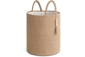 CherryNow Tall Woven Laundry Basket, Decorative Blanket Basket for Living Room, Round Wicker Basket for Towels, Clothes, Farmhouse Jute Basket for Home Decor, 15 x 17.7 inches