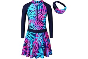 BAOHULU Girls Swimsuit One Piece UPF 50+ Floral Skirted Bathing Suit Modest Beach Swim Dress 3-11 Years
