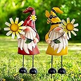 HONGLAND Gnomes Decorations for Yard - Metal Gnome Outdoor Decor Bee Ladybug Garden Statue- Christmas Decoration Thanksgiving Holiday Lawn Patio Yard Stakes (Set of 2)