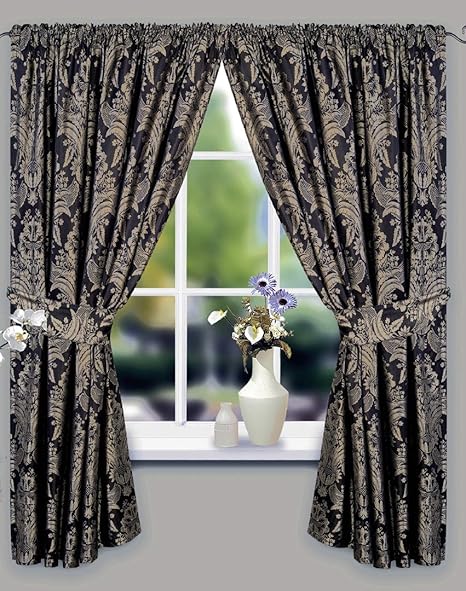 Black Gold Jacquard Lined Curtains 90 X 90 Amazon Co Uk