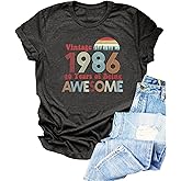 Chulianyouhuo Vintage 1986 T Shirts for Women 40th Birthday Gifts Letter Print Retro Party Tops Casual Short Sleeve Tee
