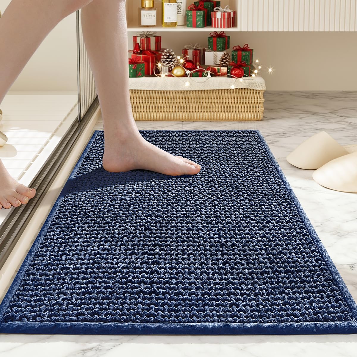 Photo 1 of *USED*
HRILO Bathroom Rugs Non Slip Washable, Super Absorbent Thin Bath Mat for Small Quick Dry Low Pile Bathroom Rug, (Navy Blue, 24?x16?)