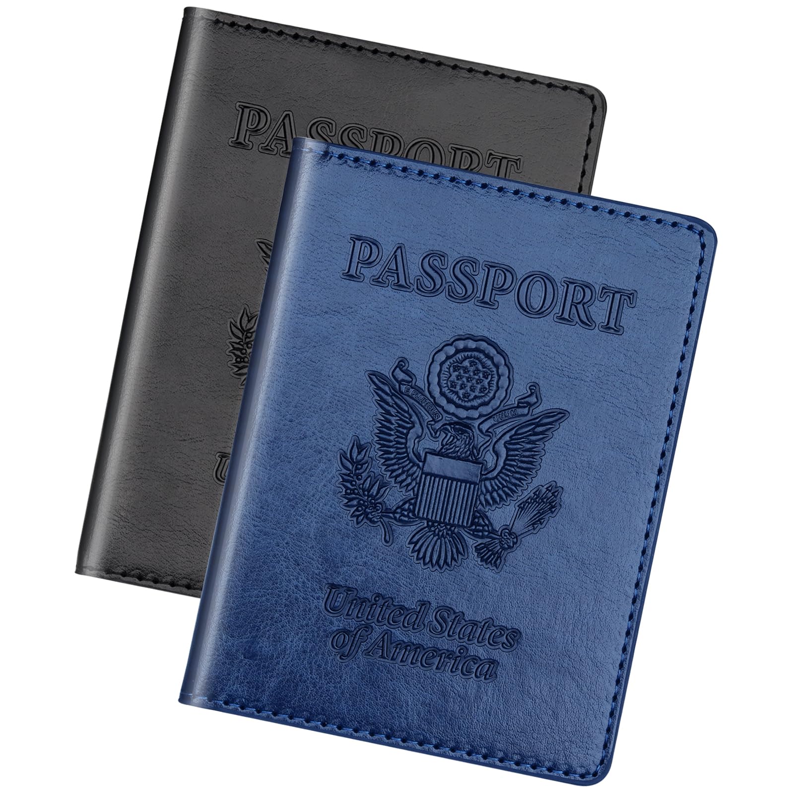 Herain Black & Dark Blue Passport Holder for Travel, Passport Cover Wallet Case 2 Pack Women Men Family Cruise Ship Essentials, Passport Book Holders Travel Vacation Must Haves