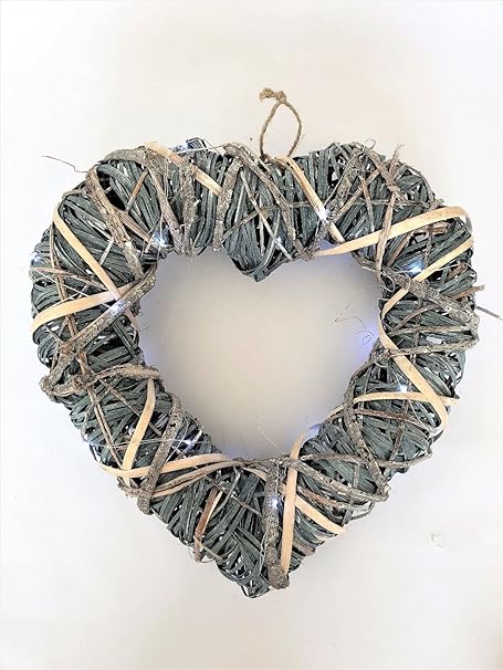 Homes On Trend Rustic Grey Blue Hanging Heart Wreath With Fairy