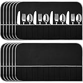 Hillban 12 Pcs Anti Tarnish Silver Storage Bags Silver Storage Cloth Felt Flatware Organizer Anti Tarnish Protector Bags Place Setting Roll with White Ribbon for Kitchen Cutlery (12 Slots,Black)