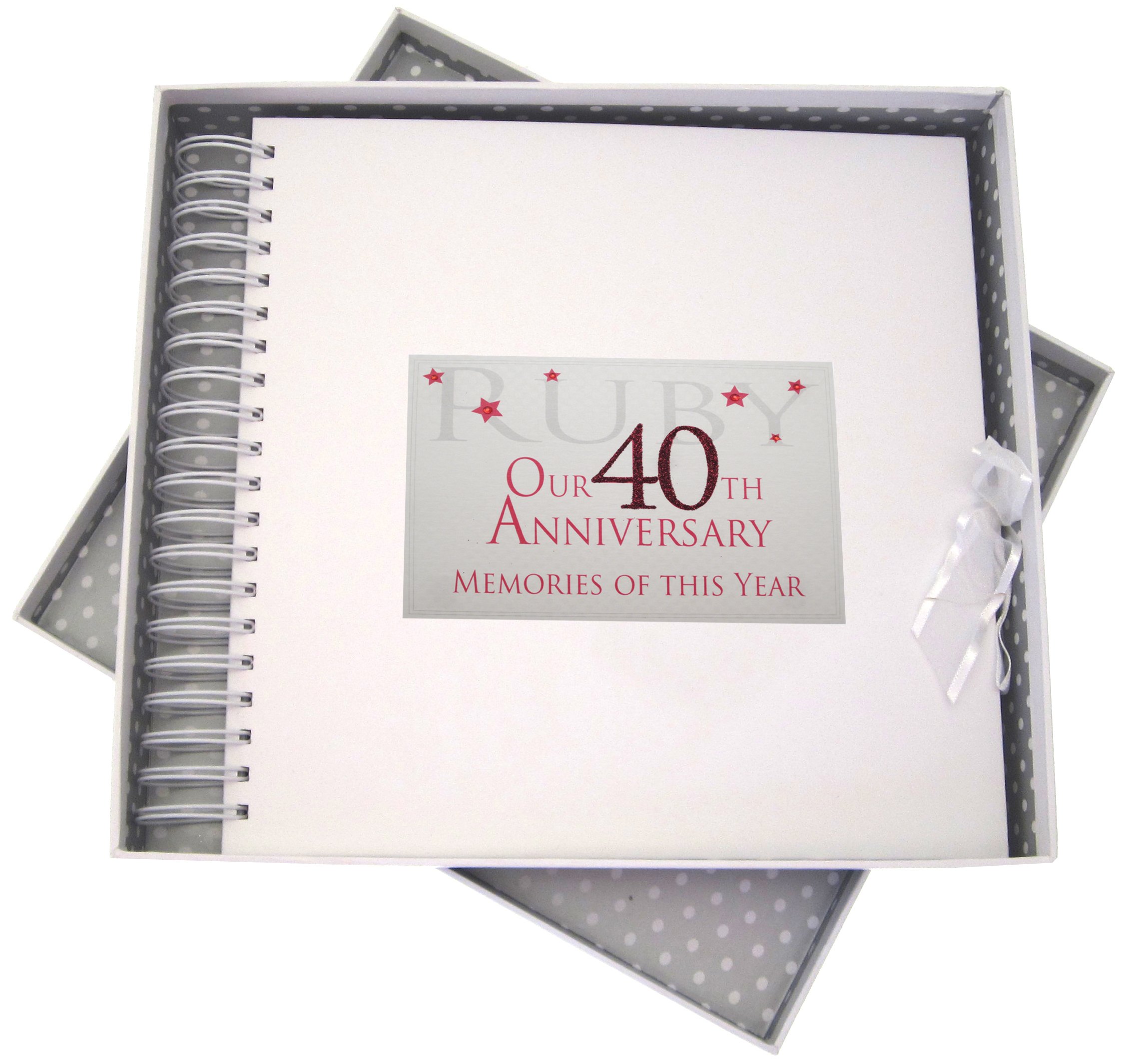 WHITE COTTON CARDS AW40C 40th Ruby Anniversary Memories of This Year, Card & Memory Book, Glitter & Words, Wood, 27x30x4 cm